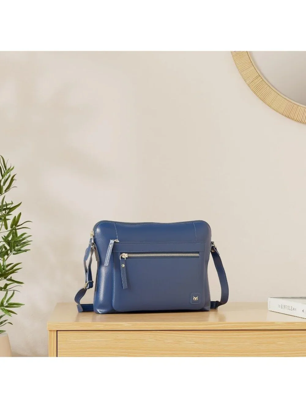 Women's Blue Genuine Leather Sling Purse with Adjustable Strap Crossbody bags
